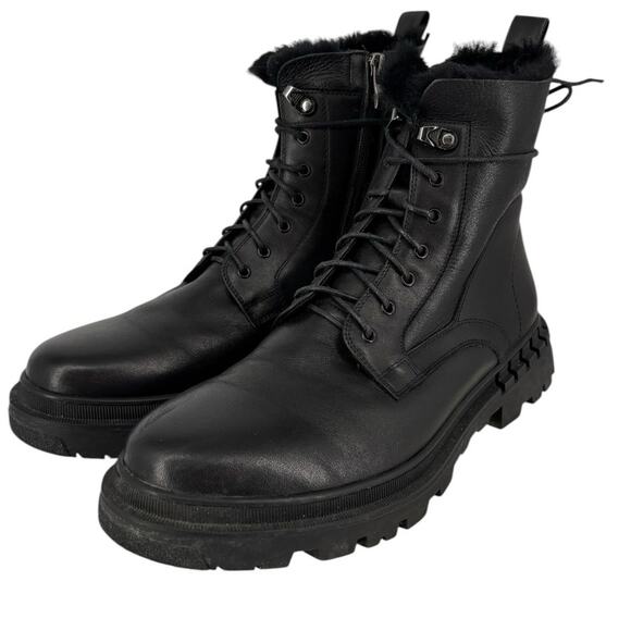 Steve Madden Eisen Black Leather Boots Mens Size 8 Combat Fur Lined Flaw main image 14